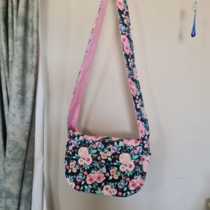 Flowers Satchel Bag with Pink Lining