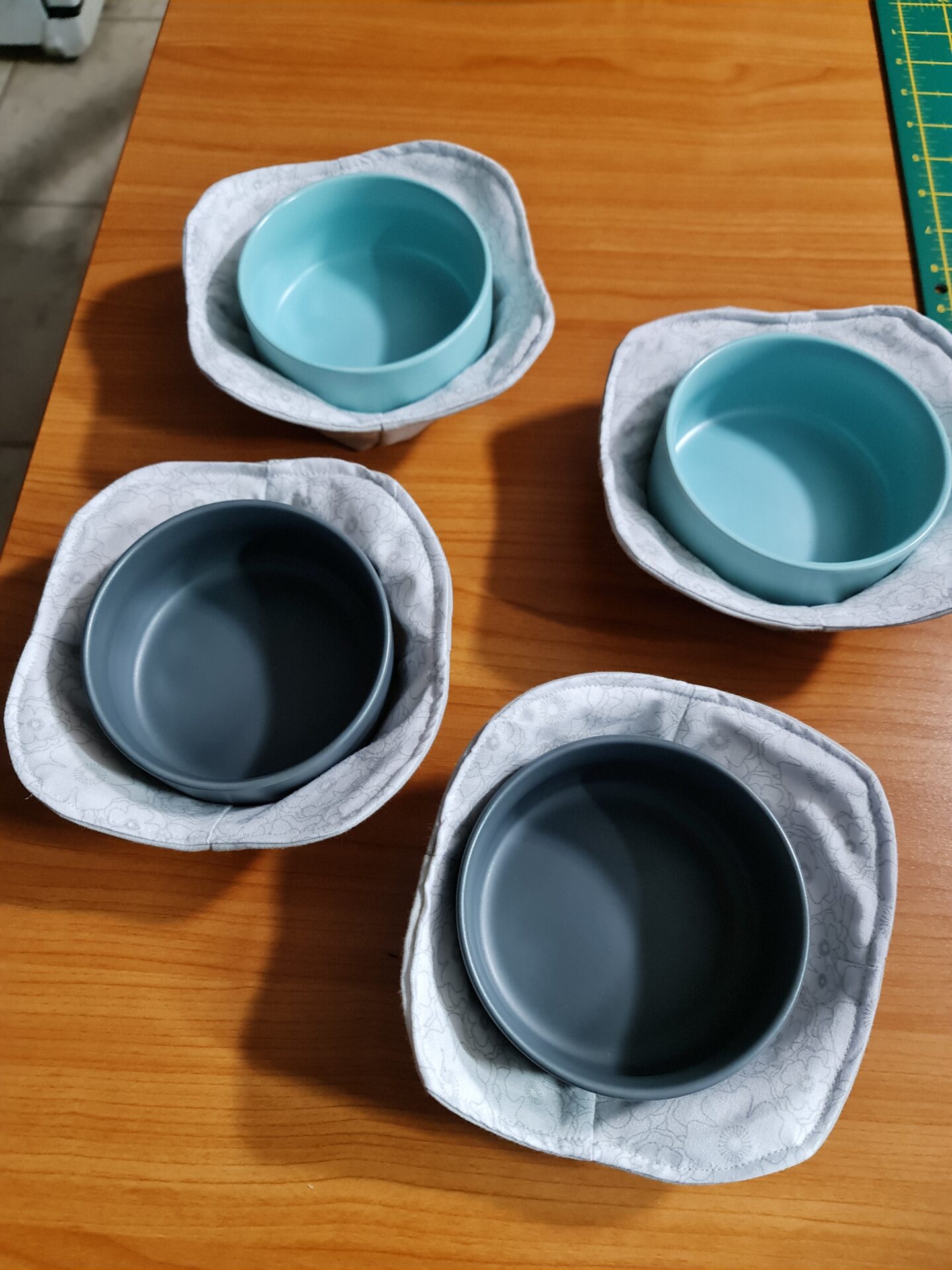 White and Grey Flower Pattern with Grey - Reversible Bowls Holders - Small