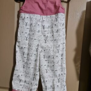 Pink and White Overalls with Rabbits