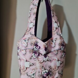 Long Horn Skull Bag with Purple Lining - 4 Large pockets and 4 small pockets