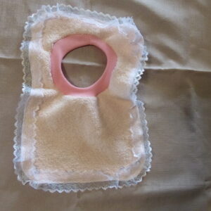 Pink Toweling Bib with White Lace