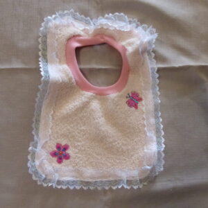 Pink Bib with Pink Neck White Lace with Flower & Butterfly