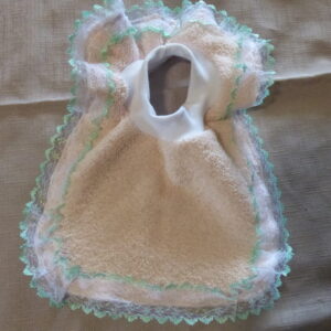 Pink Bib with White Neck and Green White Lace