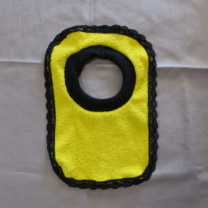 Yellow Toweling Bib with Black Neck and Black Lace