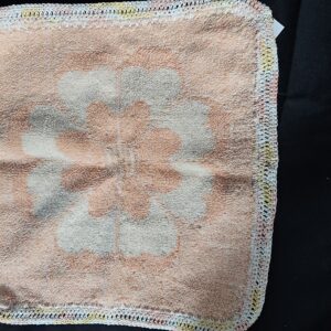 Apricot Flower Washer with Varigated Crochet Edge