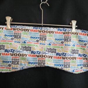Toy Story Names on White Background Burp Cloth with Grey Toweling