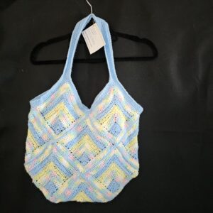 Crochet Tote Bag-Multi Colour - Cream, Yellow and Blue - Hand Made