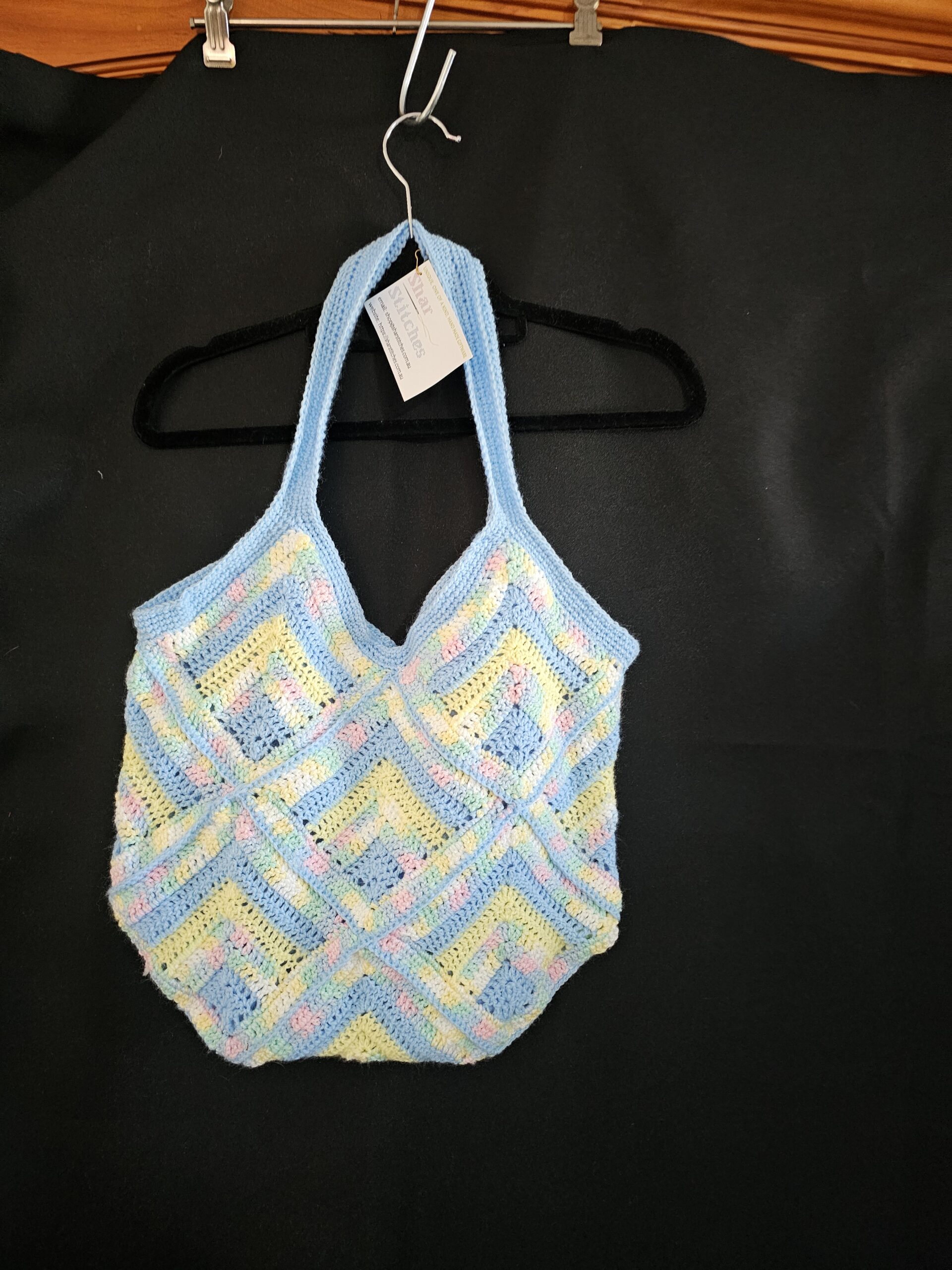 Crochet Tote Bag-Multi Colour - Blue, Yellow, Pink, White, Green - Hand Made