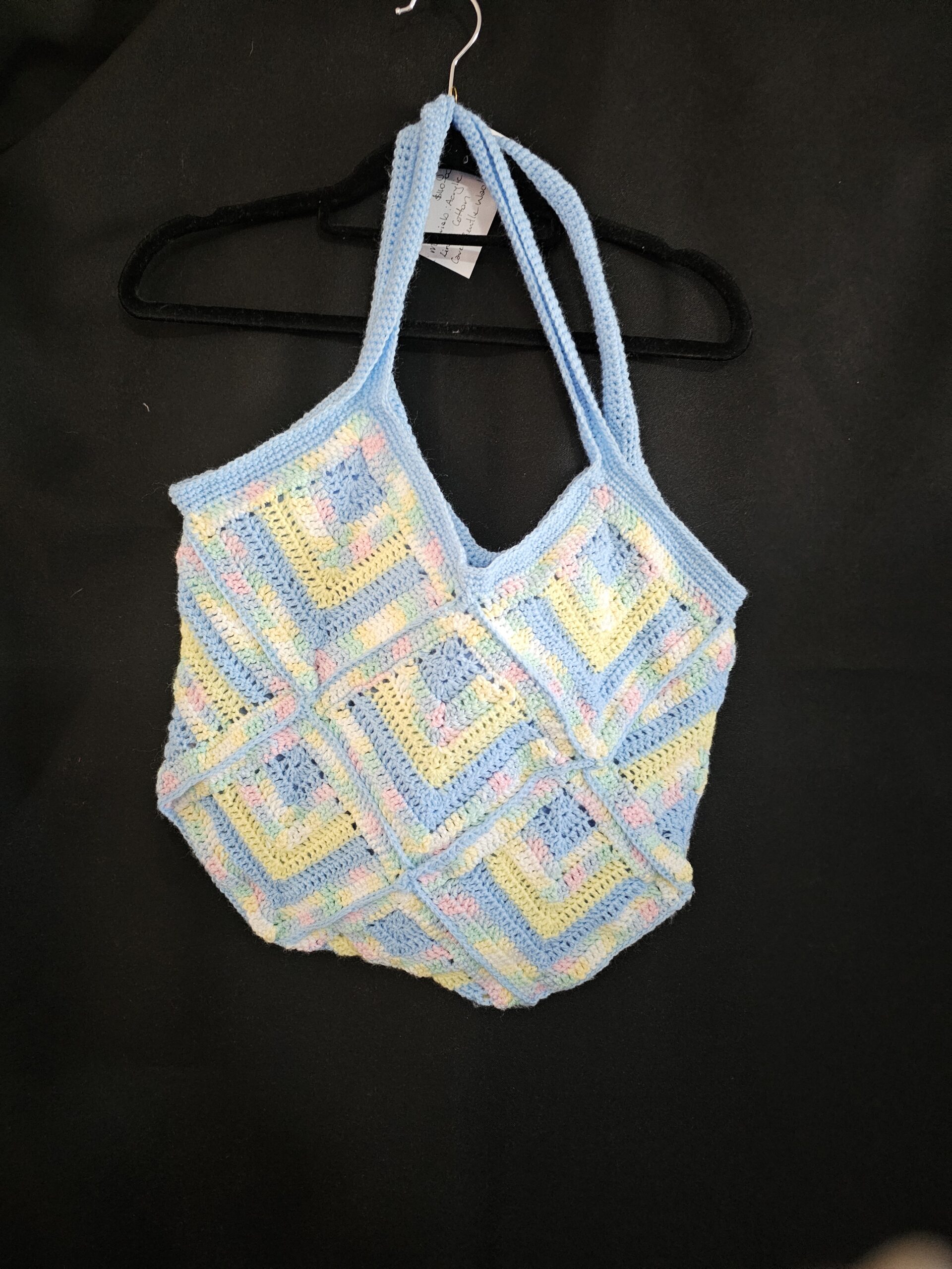 Crochet Tote Bag-Multi Colour - Blue, Yellow, Pink, White, Green - Hand Made - Image 4