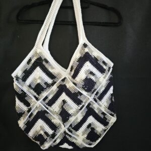 Crochet Tote Bag-Multi Colour - Black, White and Grey - Hand Made