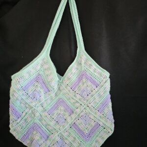 Crochet Tote Mint Green and Lilac  and Blue Crochet Bag