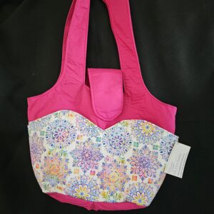 Large Pink Hand Bag with White Celtic Pattern Pockets & Pink Lining