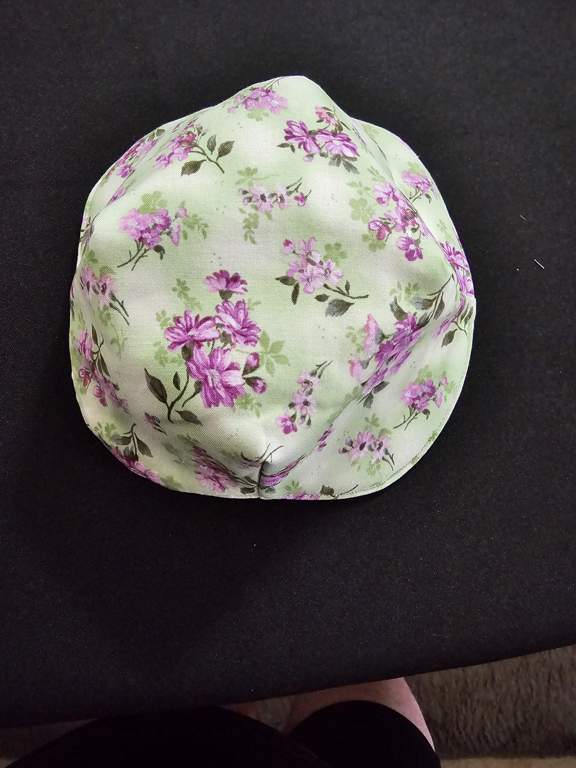 Grey with Green and Purple Flower Pattern - Reversible Bowls Holders - Medium - Single