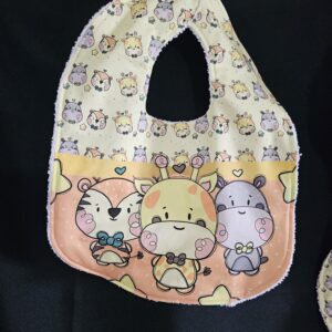 Baby Animals Yellow and Orange matching Burp Cloth and and Bib Set