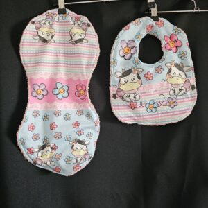Girly Cow Print with Flowers Matching Burp Cloth and Bib Set