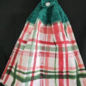 Green Crochet Top with Red and Green Cotton Tea Towel with White Button