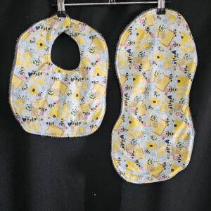 Bees and Beehive Matching Burp Cloth and Bib Set