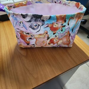 Small Bambi Fabric Basket with Lilac Lining and Clips