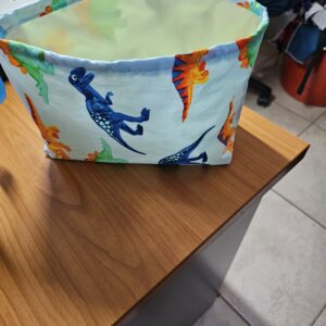 Small Dinosaur Fabric Basket with Yellow Lining and Clips