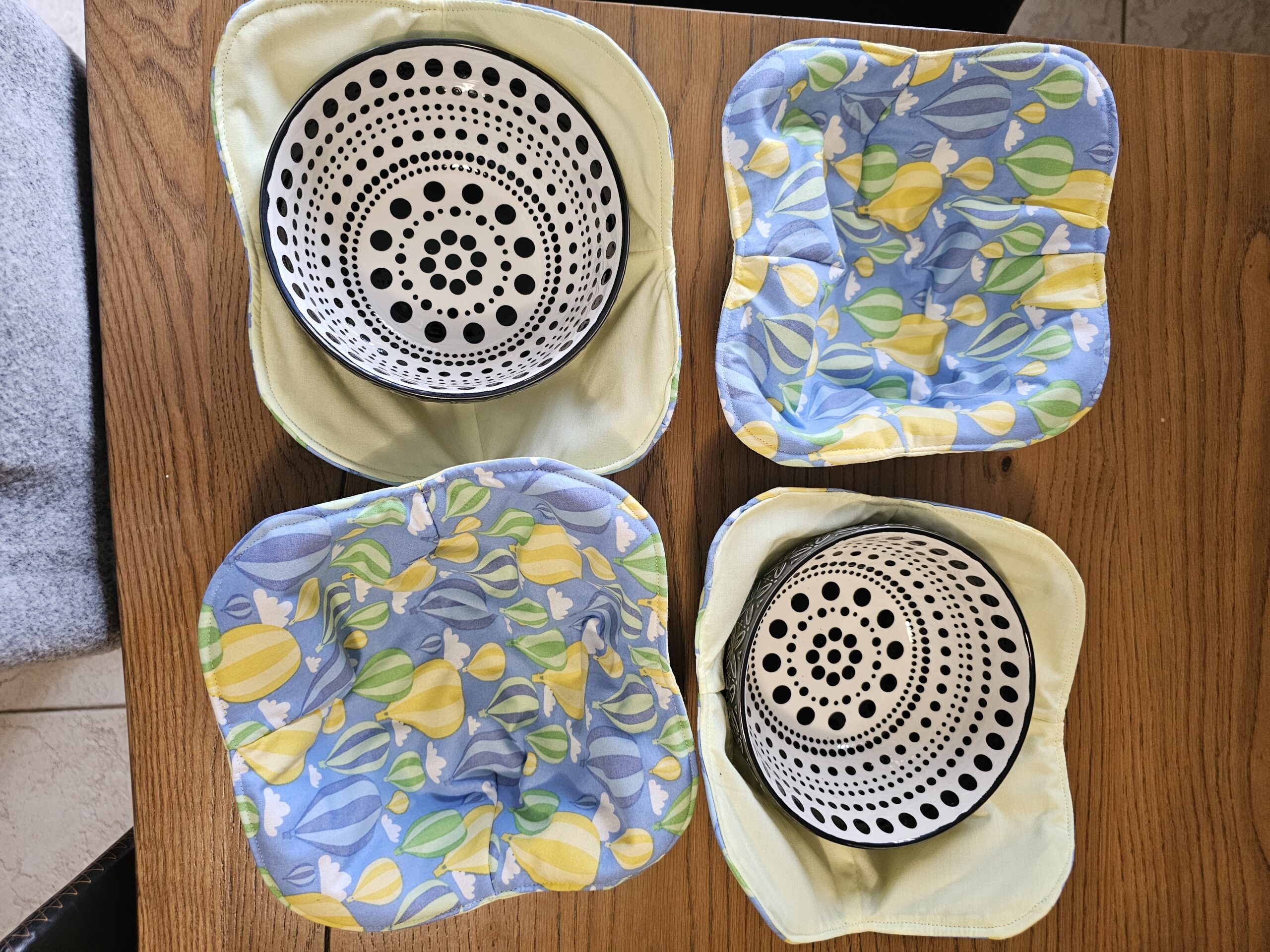 Multi Colour Hot Air Baloons/Yellow Fabric - Reversible Bowls Holders - Large - Single Units - Image 3