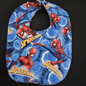 Blue Spiderman Bib with Blue Toweling and Magnetic Clip