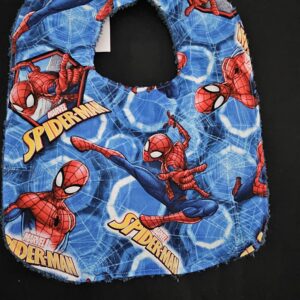 Blue Spiderman Bib with Teal Toweling and Magnetic Clip