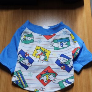 T- Shirt Extra Small Dog Coat with Rabbits and Blue Sleeves