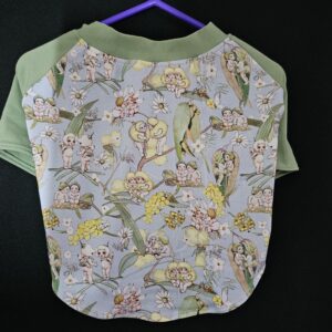 T- Shirt Small Dog Coat with Gumnut Babies and Green Sleeves