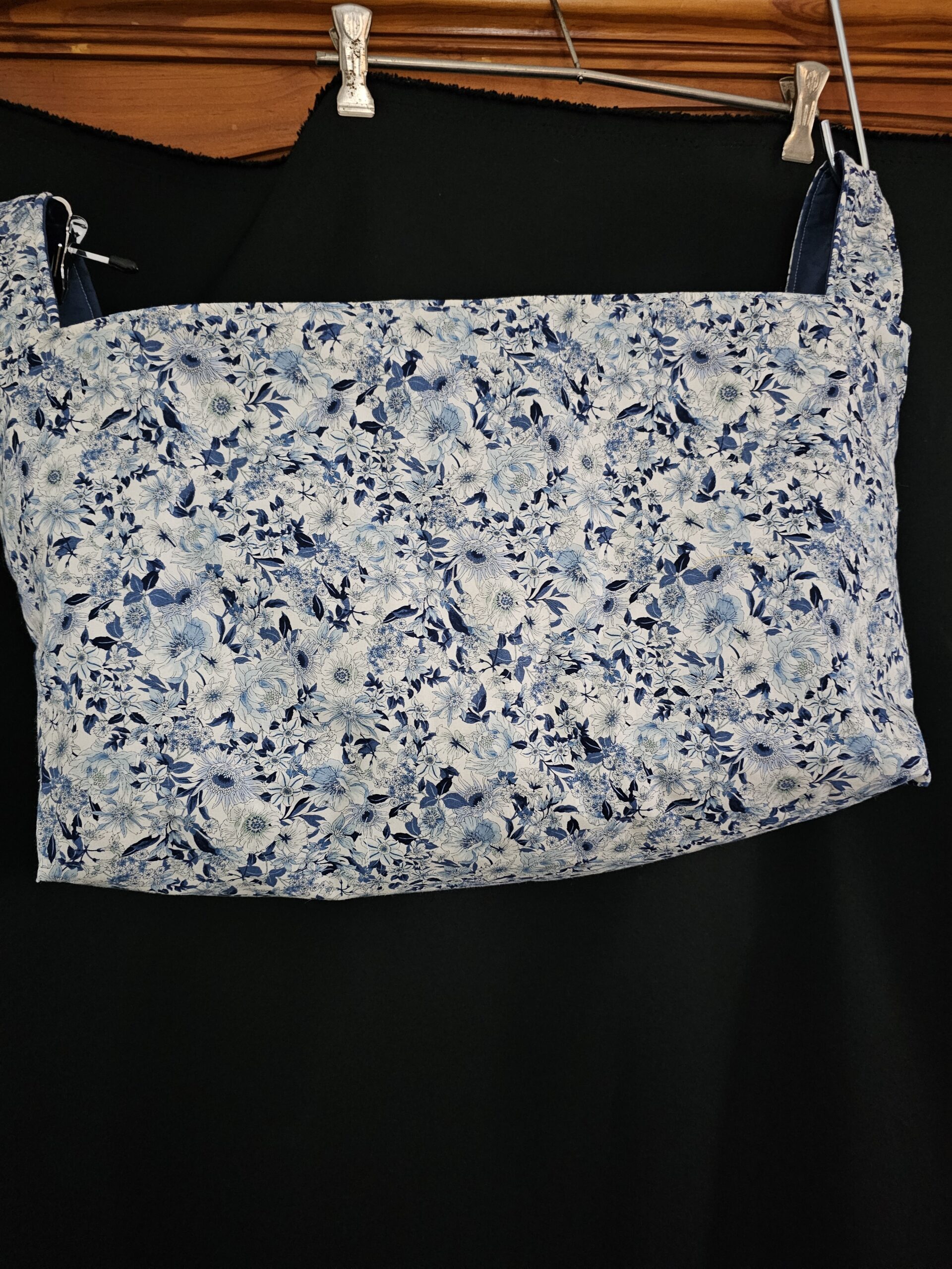 Large Fabric Basket with Blue Flowers and Handles with Blue Lining