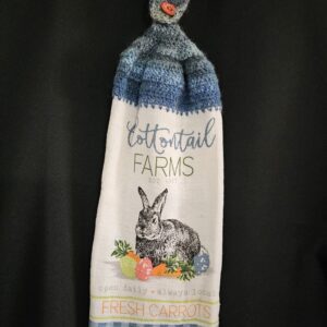Varigated Blue Crochet Top with Rabbit - Cottontail Farms -  Double Tea Towel and Round Button