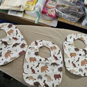 Australian Animals Bib with White Toweling and Magnetic Clip