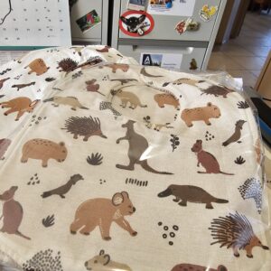 Australian Animals with Fawn Toweling Matching Burp Cloth and Bib Set with Magnetic Clip
