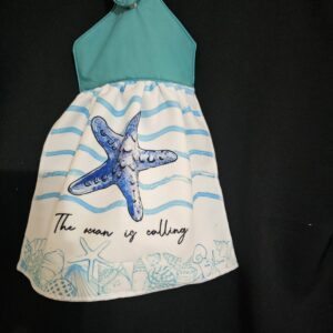 Blue Top with Star Fish "The ocean is calling" Single Tea Towel and Magnetic Closure