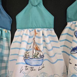 Blue Top with Star Fish "Go to the beach" Single Tea Towel and Magnetic Closure