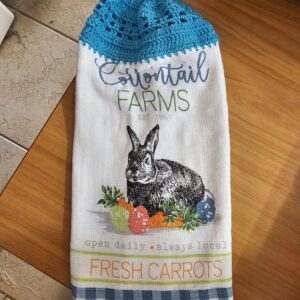 Blue Crochet Top with Rabbit - Cottontail Farms -  Double Tea Towel and Flower Button